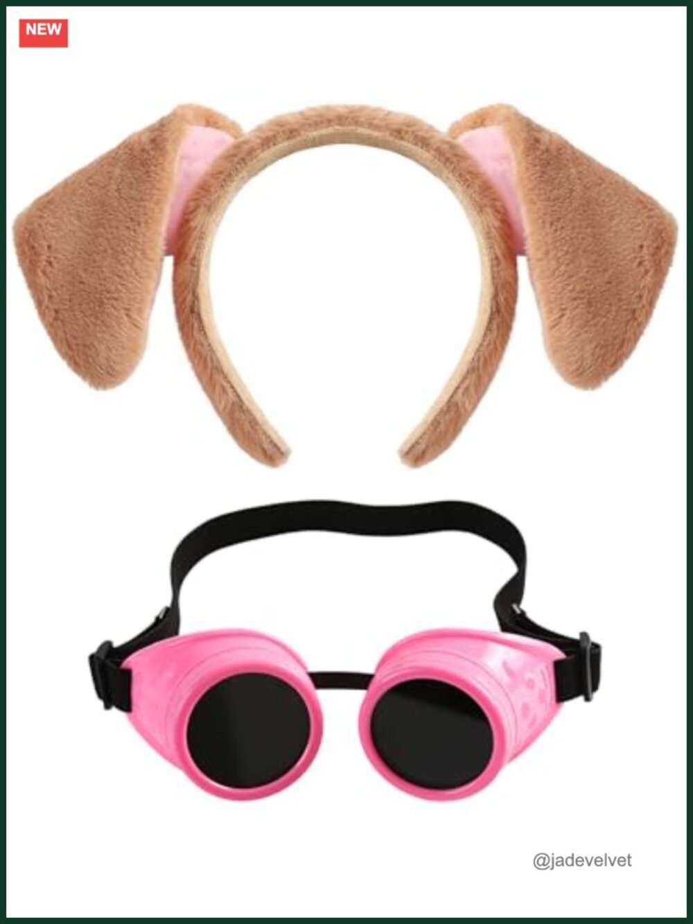 Dog Ear Headband & Pink Steampunk Goggles Set Costume Accessory